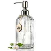 JASAI 18 Oz Clear Glass Soap Dispenser with Rust Proof Stainless Steel Pump | Refillable Liquid Hand soap Dispenser for Bathroom, Premium Kitchen Soap Dispenser (Clear).
