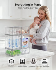 Vtopmart Clear Stackable Storage Drawers Set of 5, Plastic Organizer Bins | Multi-purpose Boxes for Baby Bottle Storage, Ideal for Kichen, Vanity, Bathroom, Undersink, Cabinet, Pantry Organization