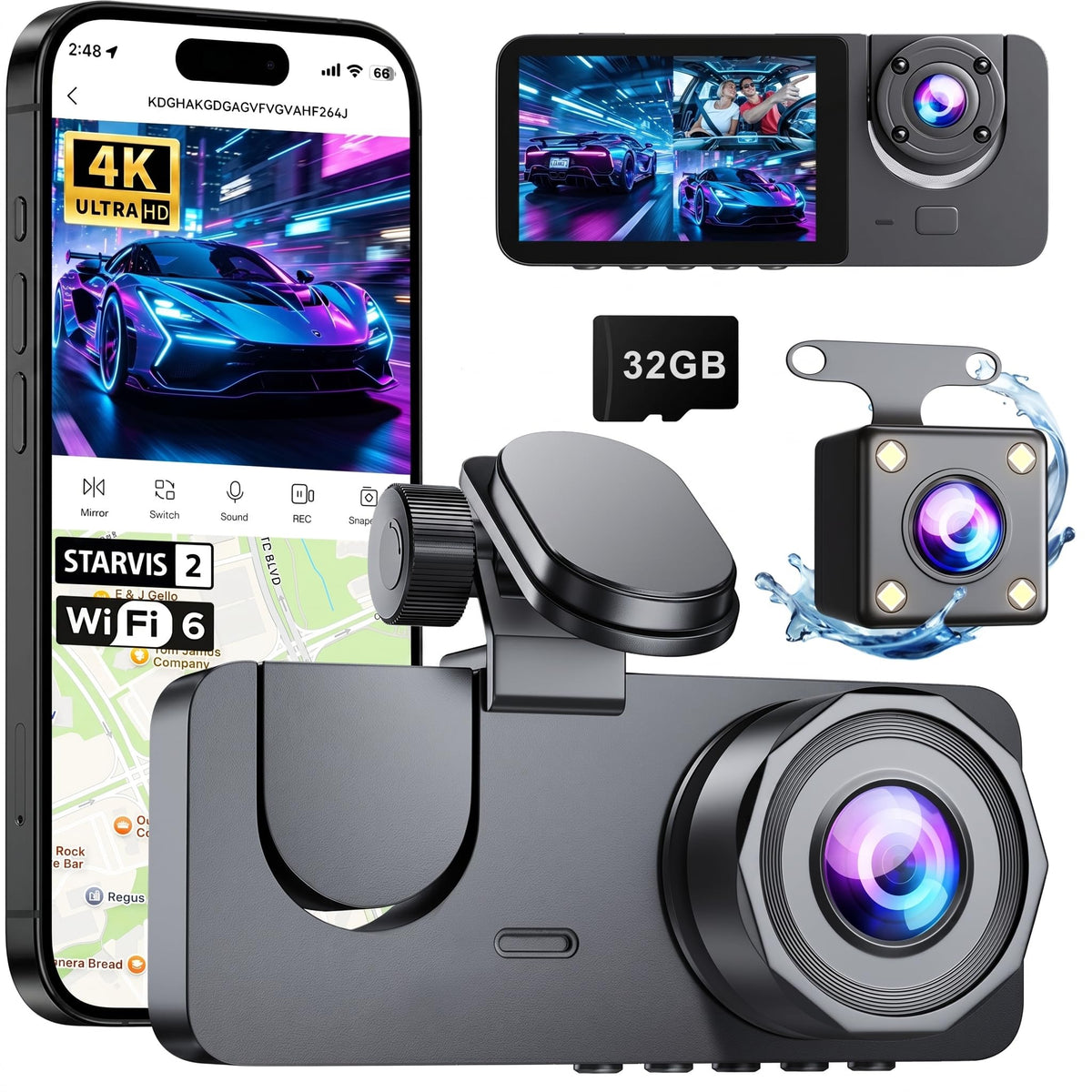 Dash Cam Front and Rear Inside, 4K Full HD 3 Channel Dash Camera for Car