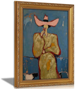 Vintage Gold Framed Bar Wall Art, Modern Western Cowgirl With Martini Canvas Print, Red and Pink Abstract Woman Painting Picture, Cocktail Poster Print Artwork for Kitchen Dining Room Home Bar