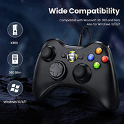 VOYEE PC Controller, Wired Compatible with Xbox 360 & Slim/Windows 10/8/7 | Upgraded Joystick, 7.2ft Cord, Ergonomic Grips, Double Shock | Enhanced (Black)