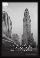 Americanflat 24x36 Poster Frame - Engineered Wood - Black | Polished plexiglass front, hangs vertical or horizontal, sawtooth hangers included, secure turn-tab backing