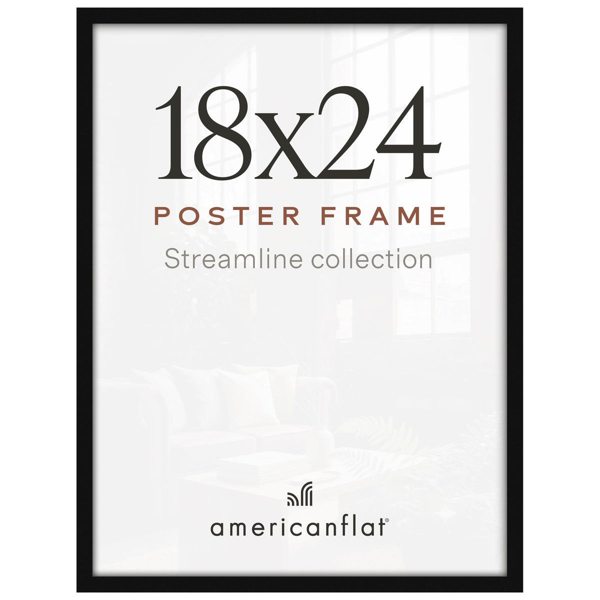 Americanflat 18x24 Poster Frame - Slim Molding - Black | Polished plexiglass front, hangs vertical or horizontal, sawtooth hangers included, secure turn-tab backing