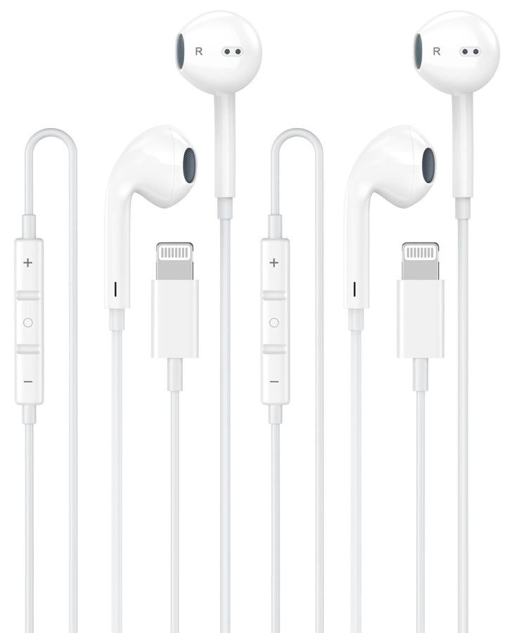 2 Pack Apple MFi Certified Wired Earbuds for iPhone, Lightning Headphones | Wired Lightning Earbuds with Mic & Volume Control Stereo Headphones Earphones for iPhone 14 13 12 11 Pro Max XS XR X 8
