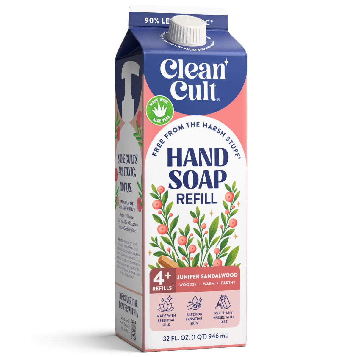 Cleancult Liquid Hand Soap Refill - Juniper Sandalwood - Gentle On Sensitive Skin - Made with Aloe Vera & Essential Oils - Eco Friendly - Paper-Based Packaging - 32 oz/1 Pack