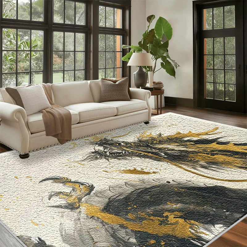 1pc of a Lightweight, Washable Carpet Featuring an Abstract Dragon Design in a Chinese Style, Perfect for Summer And Autumn. Ideal for Use in Living Rooms, Bedrooms, Dining Areas, Studies, And Entryways