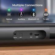 Assistrust Sound Bar for Smart TV, Soundbar with Bluetooth/ARC/Opt/AUX Connect, Auto Volume Boost, 3 Equalizer Modes, 2 in 1 Detachable Soundbar for TV/PC/Gaming/Projectors