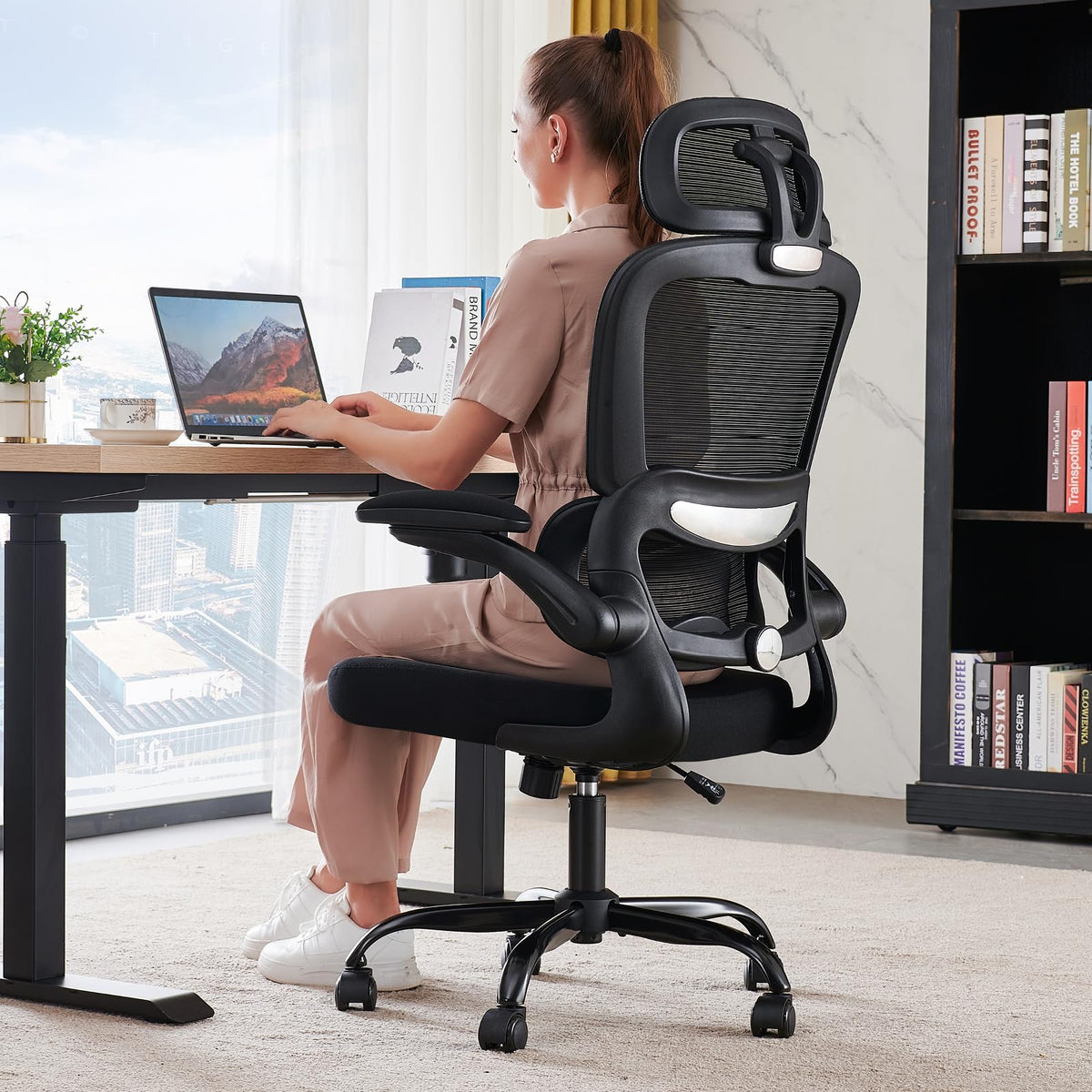 TRALT Office Chair Ergonomic Desk Chair with Lumbar Support Black, 1 | 330 LBS Home Office Desk Chairs with Headrest, Reading Chair with Flip-up Armrests, Comfortable Computer Chairs Gaming Chair