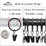 AMZSEVEN 40 Pack Metal Curtain Rings with Clips, 1.26 in ID, Black | Curtain clip rings fit rods up to 1 inch in diameter; securely hold curtains, baby pants on hangers and hair bows