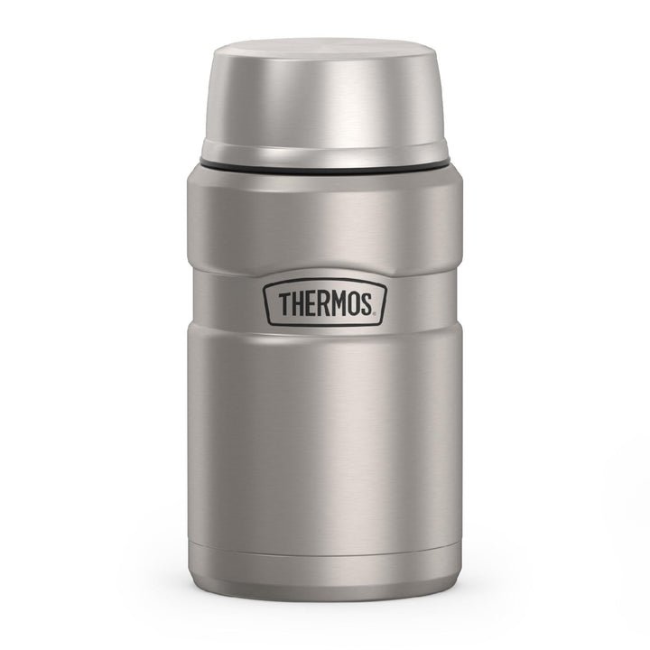 THERMOS Stainless King Food Jar with Bowl, 24oz, Matte Steel | Stainless Steel Insulated Food Container with Built-In Bowl, Keeps Food Hot or Cold Longer for Work & Travel