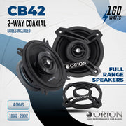 ORION Cobalt CB42 4" 2-Way Coaxial Car Speakers, 160W Pair | Full Range Audio, Polypropylene Cone, Butyl Rubber Surround, Easy Installation