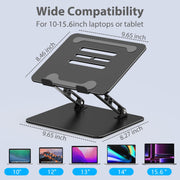 Gogoonike Adjustable Laptop Stand for Desk, Metal Laptop Riser Holder | Portable Desktop Book Stands, Foldable Ventilated Cooling Computer Notebook Stand Compatible with 10-15.6” Laptops, Tablets