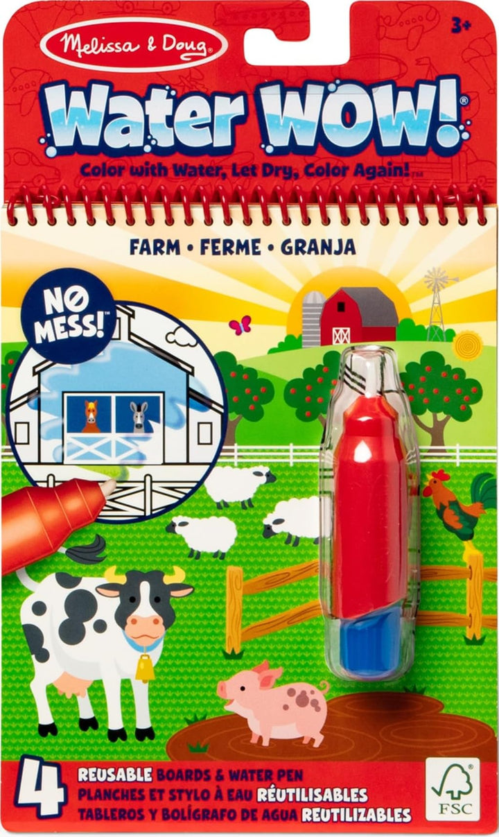 Melissa & Doug On the Go Water Wow! Farm Reusable Coloring Book Toy | 4 Reusable Farm Boards, Refillable Water Pen, Mess-Free Travel Toys, Arts & Crafts, Sensory Play, Preschool Toys, Ages 3+