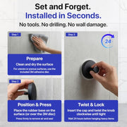 HOME SO Suction Cup Hooks for Shower & Bathroom Towel Holder 2-Pack Black