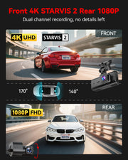 REDTIGER 4K STARVIS 2 Dashcam Front Rear, 5GHz WiFi 20MB/s, Free 128GB Card | Voice Control, Touch Screen, GPS, Loop Recording, Parking Mode, Audio Recording, WDR Night Vision, Supercapacitor(F7N Touch)