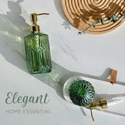 JASAI 18Oz Green Glass Soap Dispenser with Gold Rust Proof Pump