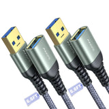 AINOPE USB Extension Cable 2Pack 6.6FT USB 3.0 Extender Male to Female Grey