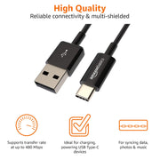 Amazon Basics USB-A to USB-C Fast Charger Cable, USB 2.0, 480Mbps Data Transfer Speed, USB-IF Certified, for Apple iPhone 16/15, iPad, Samsung Galaxy, Tablets, Car, 3ft, Black