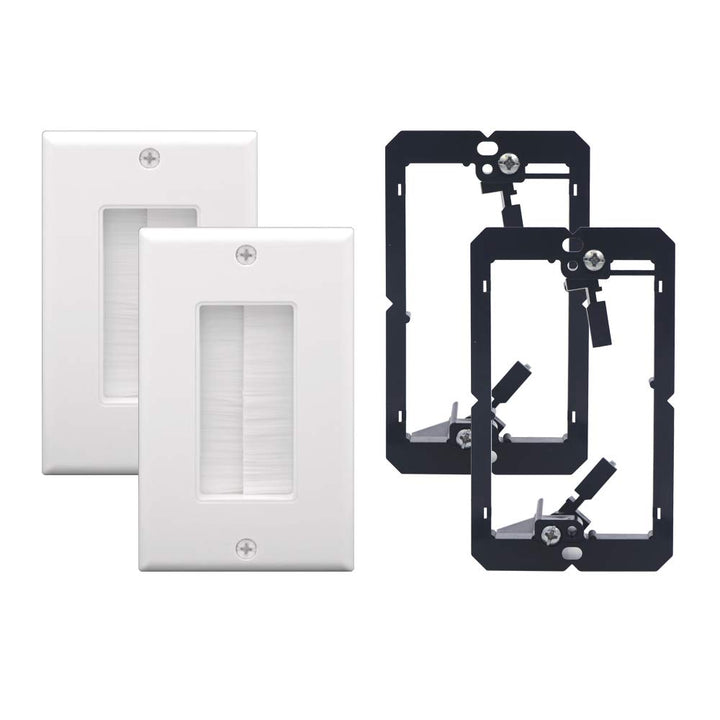 VCE Brush Wall Plate Cable Pass Through with Bracket, White, 2-Pack