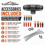 4 Gauge Amp Wire Kit, 4 CCA AWG Amplifier Wiring Kit for Subwoofer Speaker | Car Audio Amp Install Kit with 20ft Power Ground Battery Cable, RCA Cables, Fuse Holder, Speaker Wire, Turn On Wire
