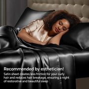 BEDELITE Satin Sheets Queen Size Bed Set, Black, 4 Pieces | Luxury Silky Bed Sheets, 15 Inch Deep Pocket, Similar to Silk, Soft and Cooling, Reduces Friction, Gentle on Hair and Skin