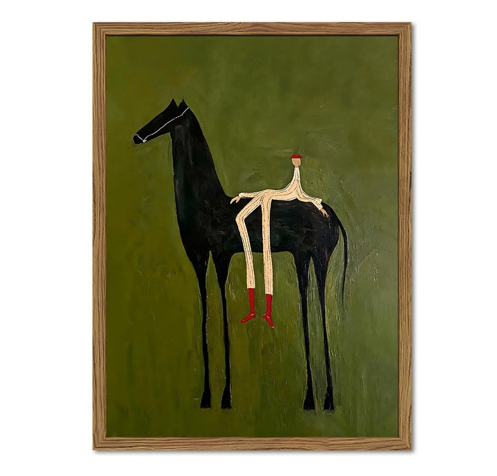 Abstract Western Cowboy Wall Art Vintage Horse Rider Wall Decor Painting, Contemporary Southwestern Poster Canvas Print Picture for Living Room Bedroom 12x16 inch Wood Framed