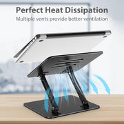 Gogoonike Adjustable Laptop Stand for Desk, Metal Laptop Riser Holder | Portable Desktop Book Stands, Foldable Ventilated Cooling Computer Notebook Stand Compatible with 10-15.6” Laptops, Tablets
