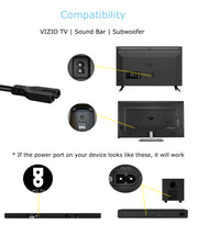 2 Prong AC Power Cord Compatible with Vizio D/E/M Series HDTV, Vizio Sound Bar Power Cable Replacement