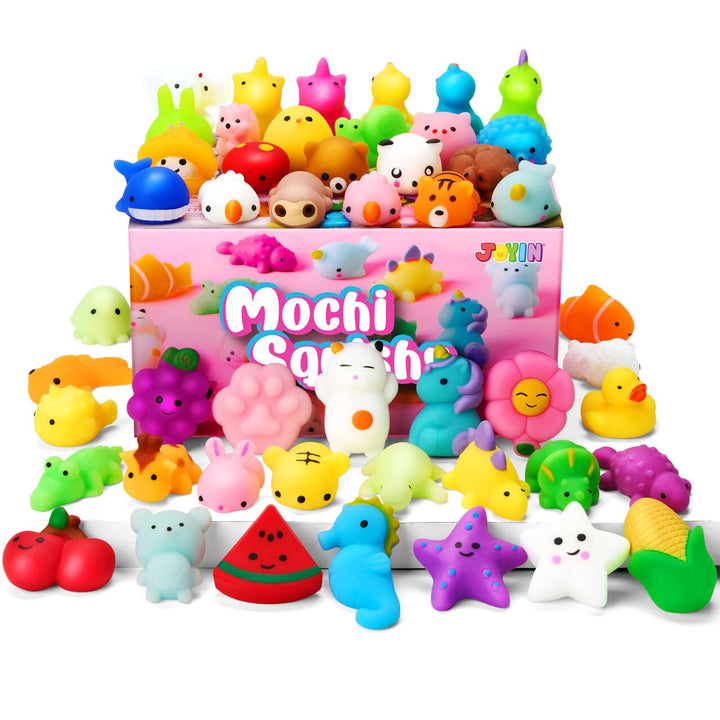 JOYIN Mochi Squishy Toys Set, Random 25 Pack Mini Squishy Mochi, Party Favors for Kids, Kawaii Stress Relief Toys, Basket Stuffers, Goodie Bags Fillers, Birthday Gifts, Classroom Prizes, Halloween