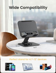 Lamicall Adjustable iPad Stand for Desk, Ultra-Slim Foldable, 360° Rotation | 360° Rotation Metal Base, Heavy-Duty Tablet Holder Stand for 4.7-13" iPad Pro Air Mini E-Reader Kindle Tabs Switch Stand