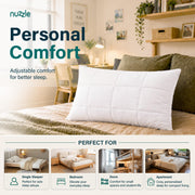 Nuzzle Pillow Standard Adjustable Neck Pillow,Soft Luxury Hotel Feel | Bed Pillows Standard with Adjustable Height & Firm Feel for Side, Back and Stomach Sleepers–Gift for Women & Men