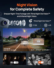 70mai 4K Dash Cam Front and Rear Inside, 3 Channel Car Dash Camera for Cars, Dashcam with GPS, Wi-Fi 6, Voice Control, Parking Monitor, Night Vision, Loop Recording, 64GB SD Card Included (T800E)