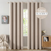 MIULEE 100% Blackout Linen Curtains for Bedroom 52x84 Inches Natural Beige | Room Darkening, Light Blocking, Thermal Insulated, Grommet Top, Linen Textured, Window Curtains for Living Room, 2 Panels