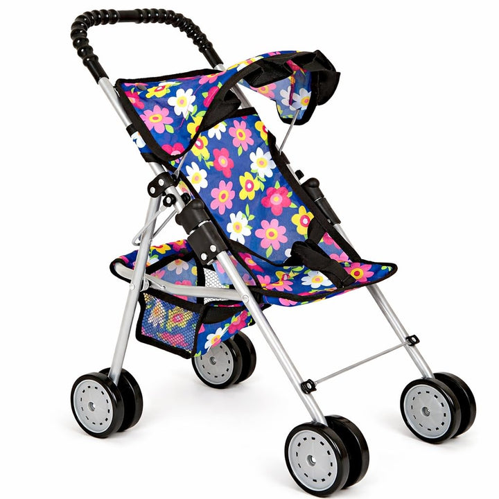 fash n kolor My First Baby Doll Stroller for Kids – Foldable Toy Stroller for 18 Inch Dolls with Storage Basket Double Wheels & Foldable Canopy – Pretend Play Doll Stroller, Flower Design