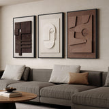 Large Framed 3D Wall Art for Living Room, Brown Abstract Art Wall Decor | 1.38 In Solid Wood Frame, 3 piece Big 24x36 In, Modern Textured Paintings Artwork, Neutral Pictures Wall Decor Bedroom Office
