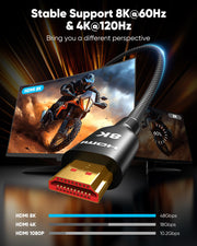 Highwings Long HDMI Cable 20 FT, 10K 8K Ultra HD High Speed 2.1 HDMI 48Gbps | Braided HDMI Cord-4K@120Hz 8K@60Hz, DTS:X, HDCP 2.2&2.3,eARC, HDR 10 Compatible with DVD Player/PS5/HDTV/Blu-ray