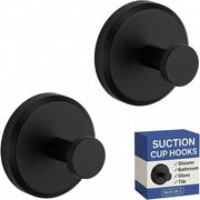 HOME SO Suction Cup Hooks for Shower & Bathroom Towel Holder 2-Pack Black