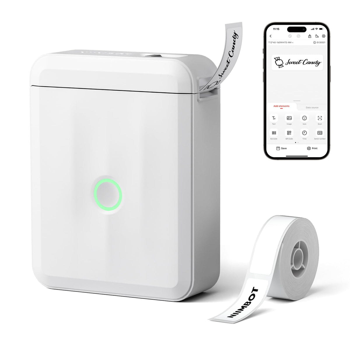 NIIMBOT D110 Mini Label Maker Machine with Tape for Home School, White | Portable Label Printer Bluetooth Thermal Sticker Labeler with Multiple Templates for Office Kitchen Jars Organization