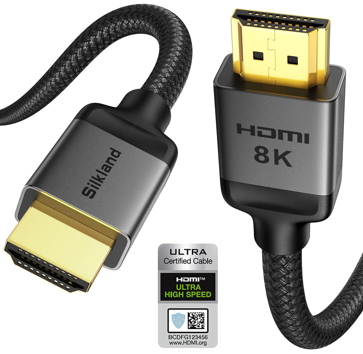 Silkland Certified HDMI 2.1 Cable Ultra High Speed 48Gbps Braided HDR 6.6FT | 4K@240Hz 144Hz 120Hz, 8K@60Hz, 1440P, HDR10+, eARC, HDCP 2.3, Dolby Atmos, DTS:X, Xbox, PS5, PS4, Roku TV, Monitor, PC TV
