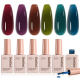 Beetles Midnight Syrup Jelly Gel Nail Polish Set, 6 Colors Fall Gel Polish | Mocha Brown Burgundy Red Purple Green Blue Sheer Gel Nail Kit Translucent Effect Soak Off UV Nail Art Manicure Gift for Women