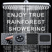 Rain Shower Head with Handheld Showerhead, Chrome 1.8GPM 460311 | 12" High Pressure Rainfall Shower Heads, 9 Sprays Handheld Showerheads, Magnetic Docking, Power Jets, 59" Shower Hose