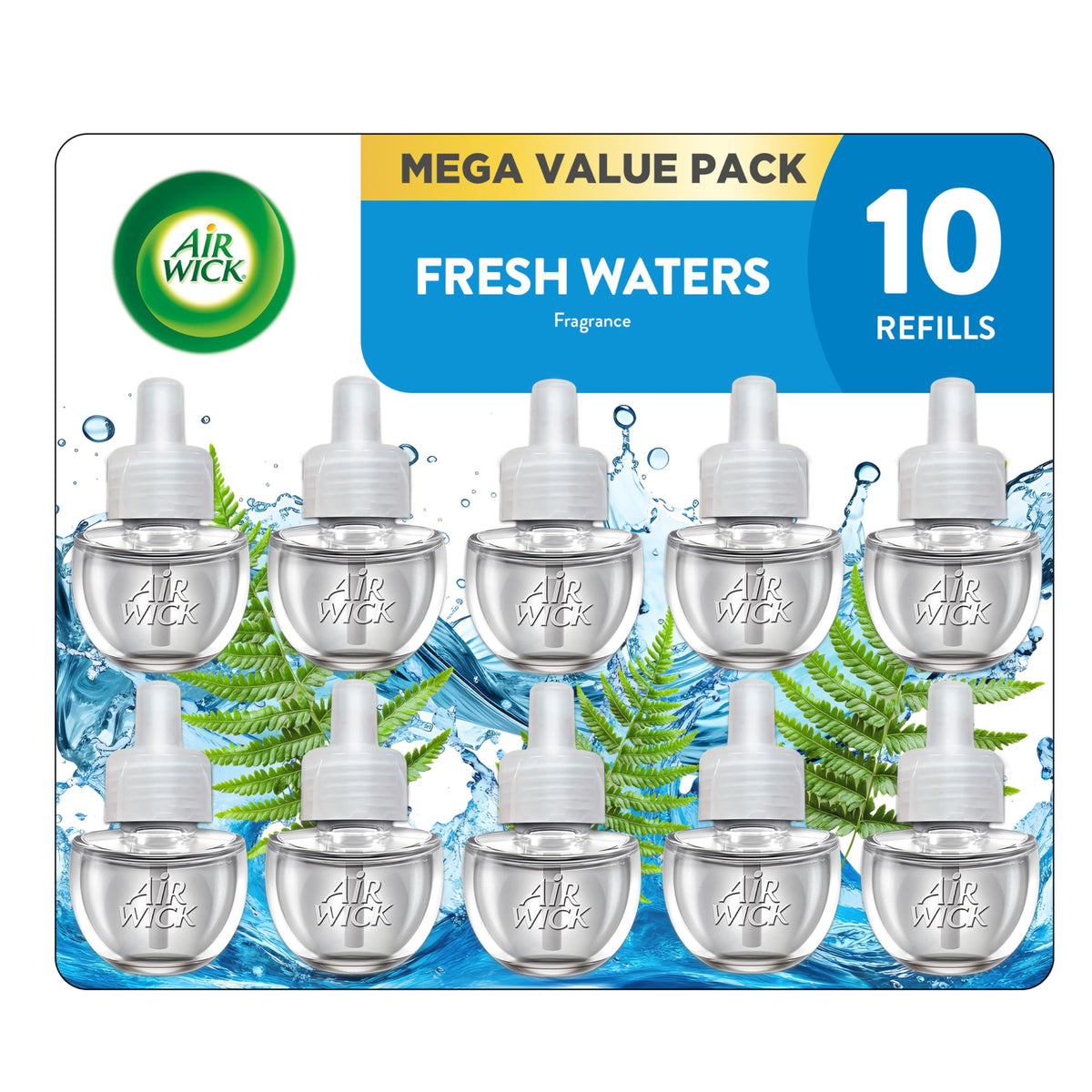 Air Wick Plug In Refills Fresh Waters, Essential Oils,10 Count | Air Wick plug refills for plug-in warmers bring Fresh Waters home fragrance to bathrooms, kitchens, living rooms.