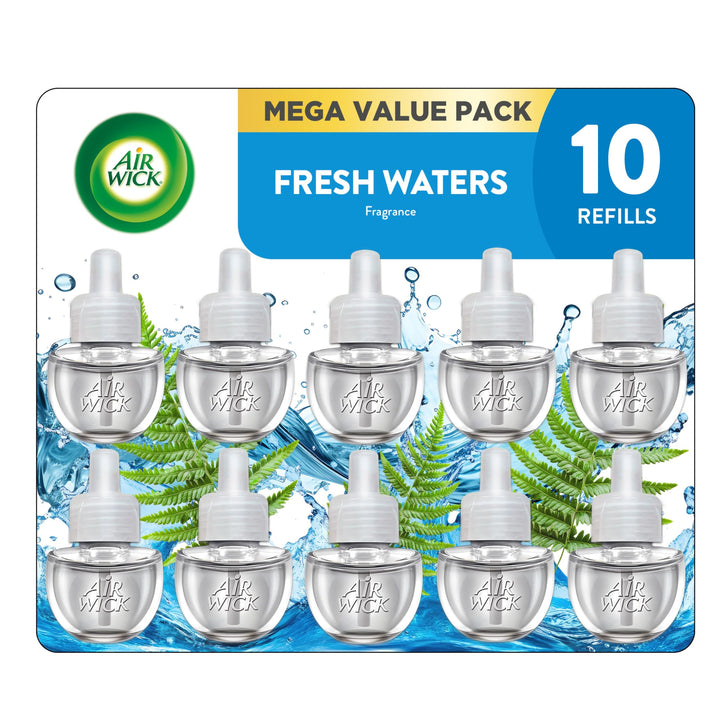 Air Wick Plug In Refills Fresh Waters, Essential Oils,10 Count | Air Wick plug refills for plug-in warmers bring Fresh Waters home fragrance to bathrooms, kitchens, living rooms.