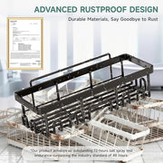 Veken Shower Caddy 6-Pack, Bathroom Organizers and Storage Shelves, Black | Advanced Rustproof Design, Large Capacity, No Drilling, Adhesive Rack with Soap Holder, Wall-Mounted Kitchen & Home Decor