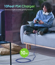 6amLifestyle 2 Pack 10ft PS4 Controller Charging Cable,Micro USB Braided Cord Compatible with PlayStation 4 DualShock 4, PS4 Slim/Pro, Xbox One S/X, Android Phones, Kindle, Black & Blue