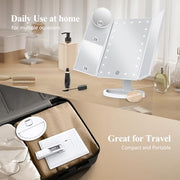 HUONUL 2X/3X/10X Magnifying Vanity Mirror with Light, Trifold Makeup Mirror | Touch Dimming, Dual Power, Clear View for Makeup, Skincare. Dorm Room Essentials. Birthday Gifts for Women, Mom, Wife, Girls