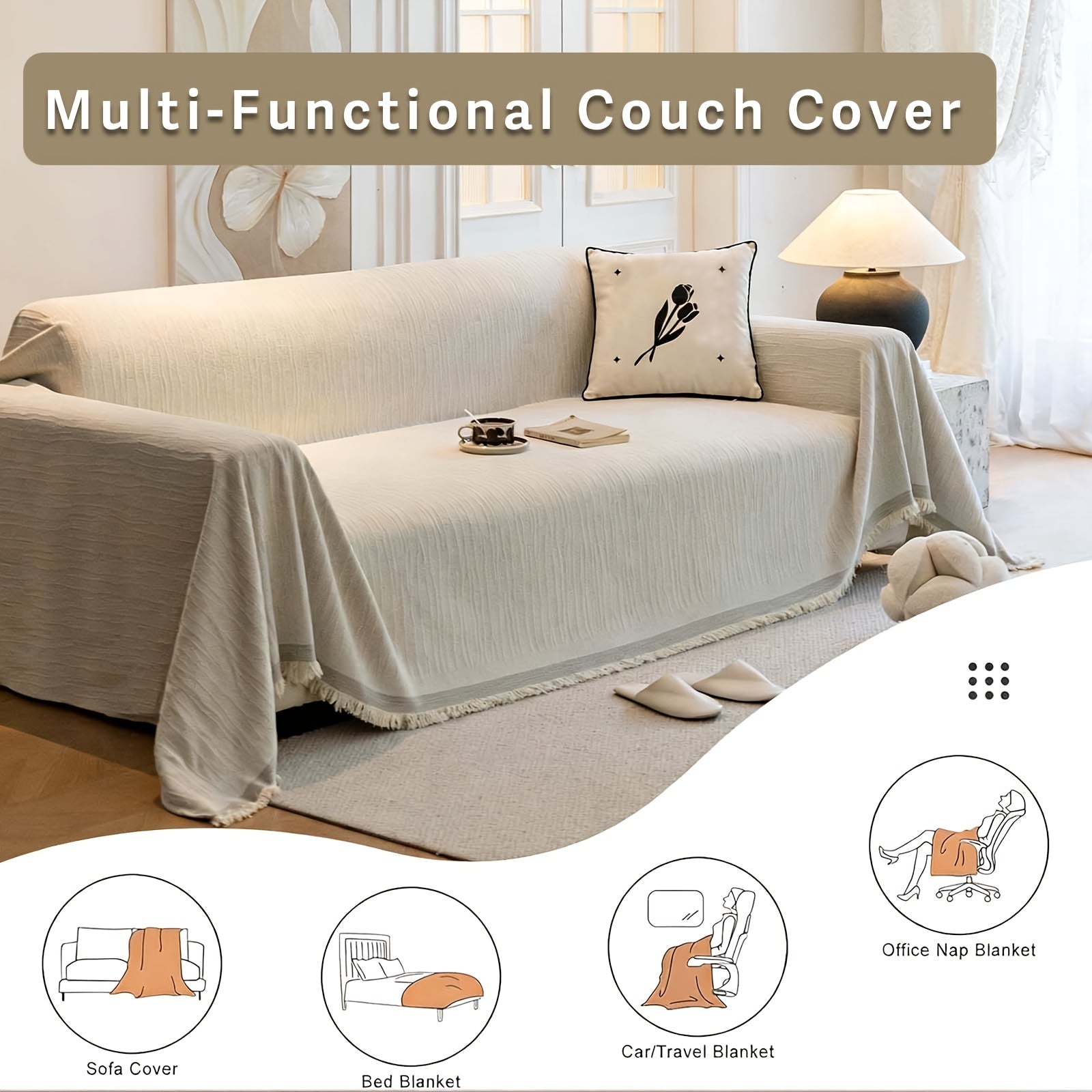 Non-Slip Sofa Cover Suitable for Dogs & Cats, Washable Chenille Sectional Couch Protector with Jacquard Pet Furniture Cover, Fit for Single\u002FDouble\u002FTriple\u002FQuad Sofas, Machine Washable for Modern Living Room Decor