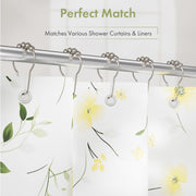 Amazer Shower Curtain Hooks, Decorative Rust Proof Stainless Steel Shower Curtain Hooks for Bathroom Shower Rods Set of 12, Polished Nickel