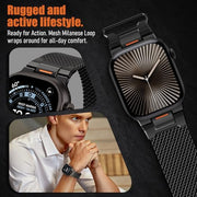 Milanese Loop for Apple Watch Ultra 4/3/2 Band 49mm 40/41/42/44/45/46mm Men | Tactical Mecha Strap,Military-Grade Design,Magnetic Metal Mesh Wristband,iWatch Ultra 2/3/4 Series 12/11/10/9/8/7/6/5/4 SE