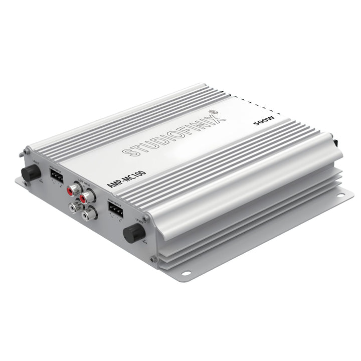 STUDIOFINIX 4-Channel Marine Amplifier, 500W Peak Class AB Audio Amp, IP-01 Waterproof Marine Grade, Dual RCA & High-Level Inputs, Dual MOSFET Power Supply for Boats, ATVs, RVs, Motorcycles（White）